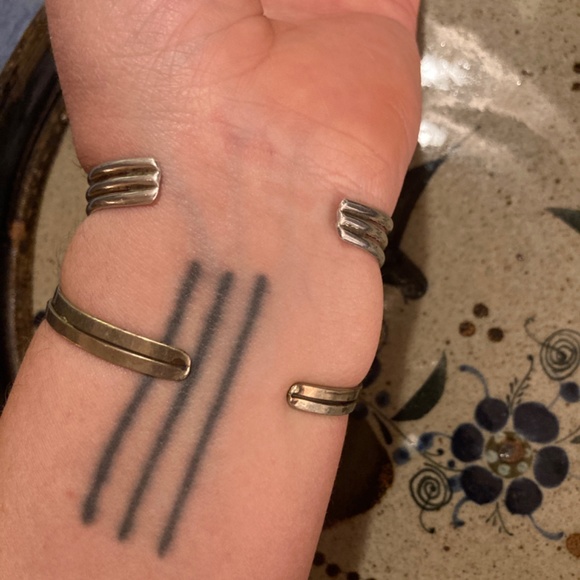 Pair Malachite shell Crystal stone Alpaca Silver bracelet Cuff - Picture 12 of 13